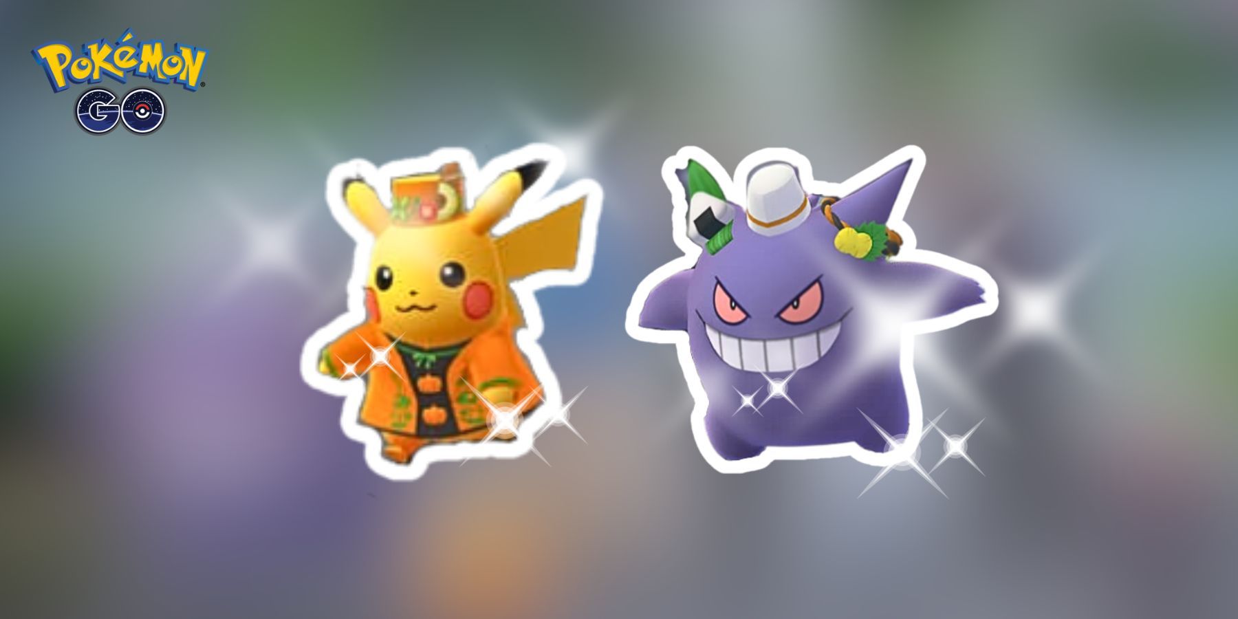 Pokemon GO shiny Pikachu and shiny Gengar wearing Tricks & Treats