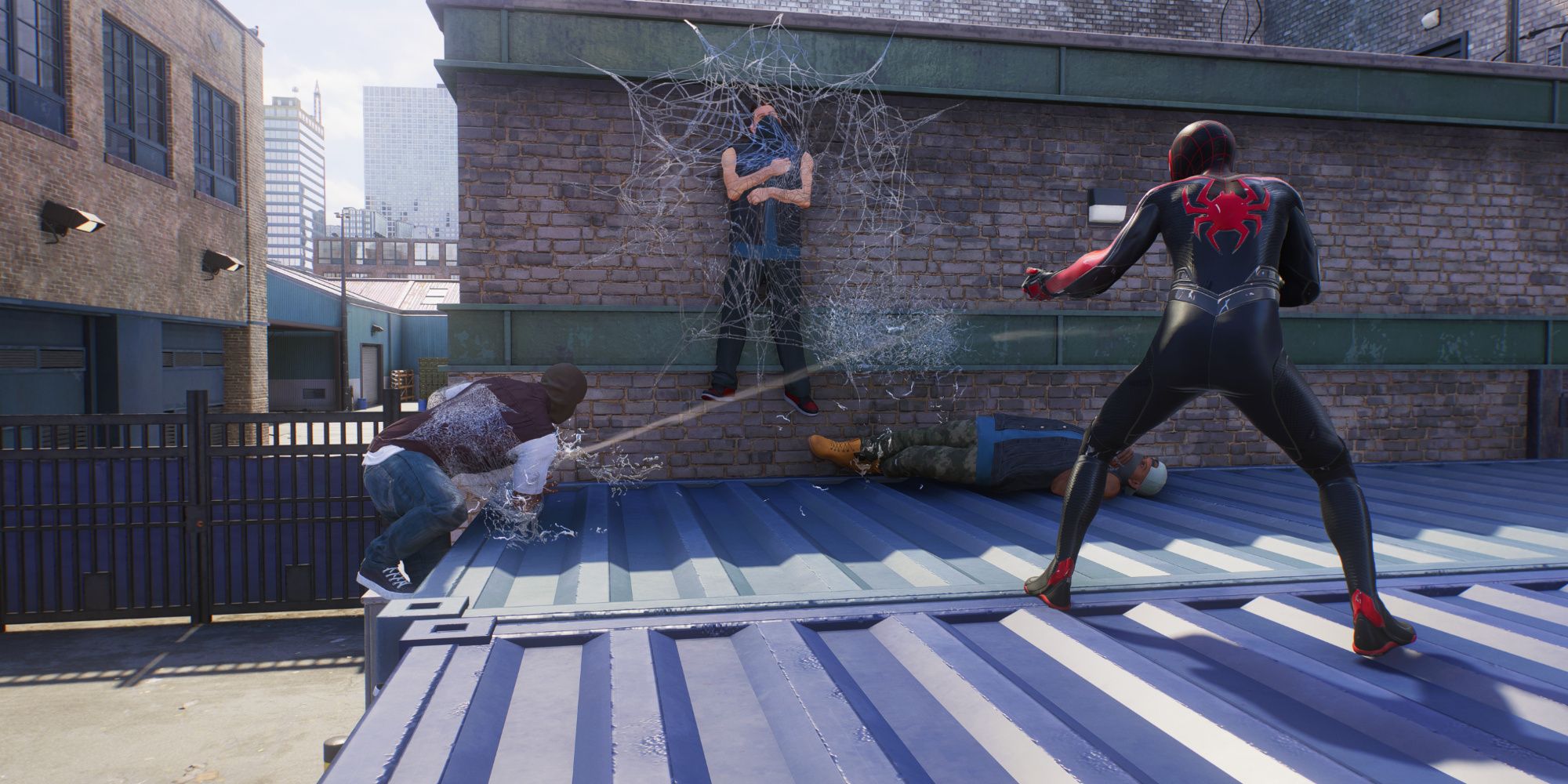 Shooting webs at enemies in Marvel's Spider-Man 2