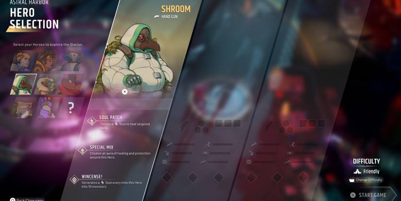 Shroom in the hero selection screen of Endless Dungeon