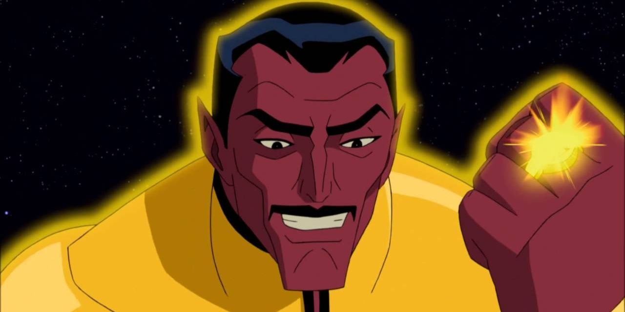 An Image of Sinestro raising his yellow ring up