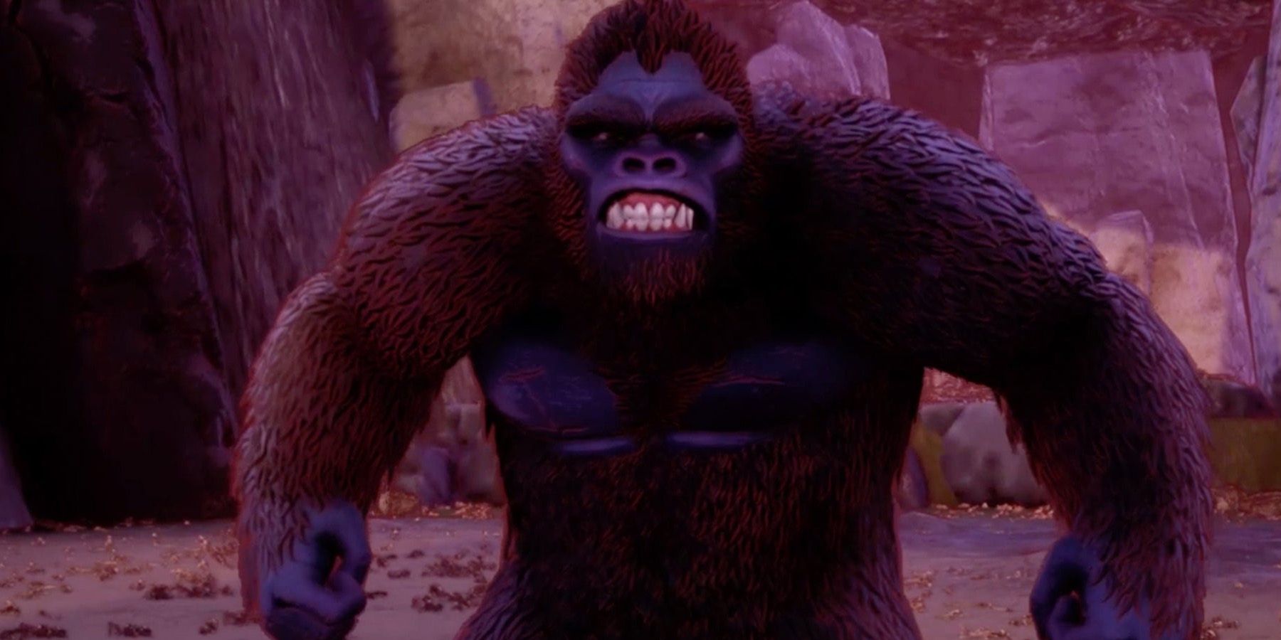 A screenshot of Kong showing his teeth in Skull Island: Rise of Kong.