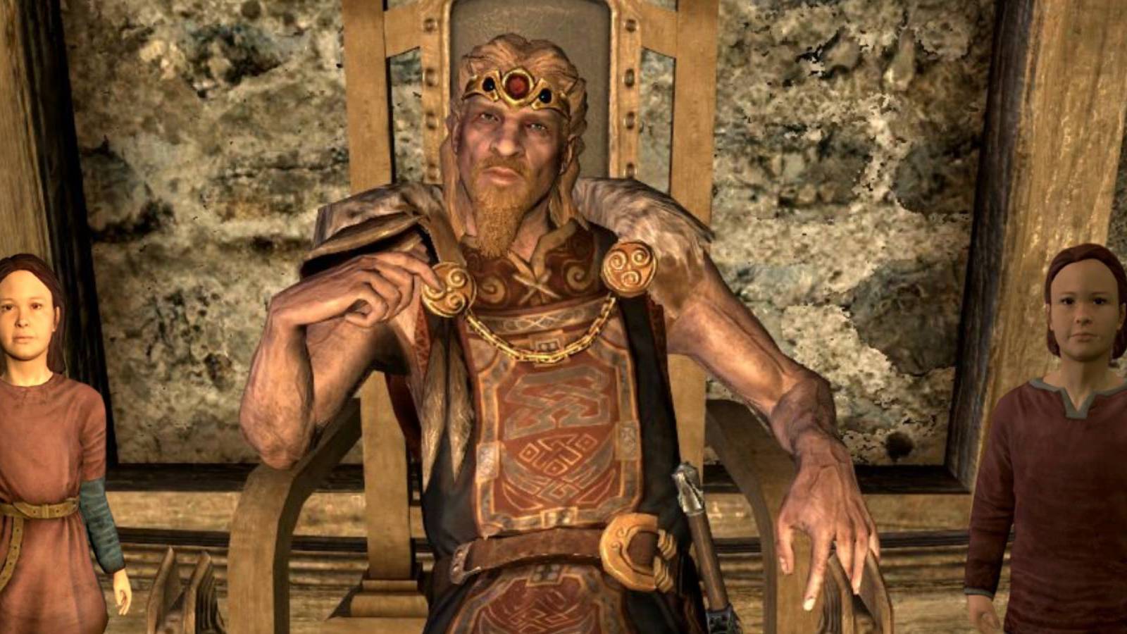 Jarl Balgruuf and two of his children in Skyrim