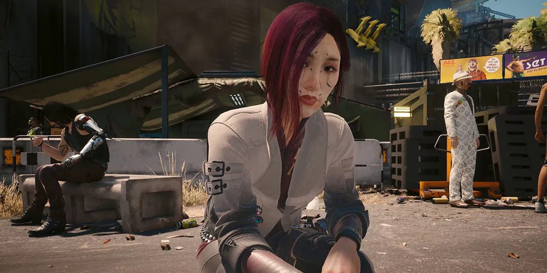 Close up of Songbird in Cyberpunk 2077 with Johnny Silverhand sitting nearby