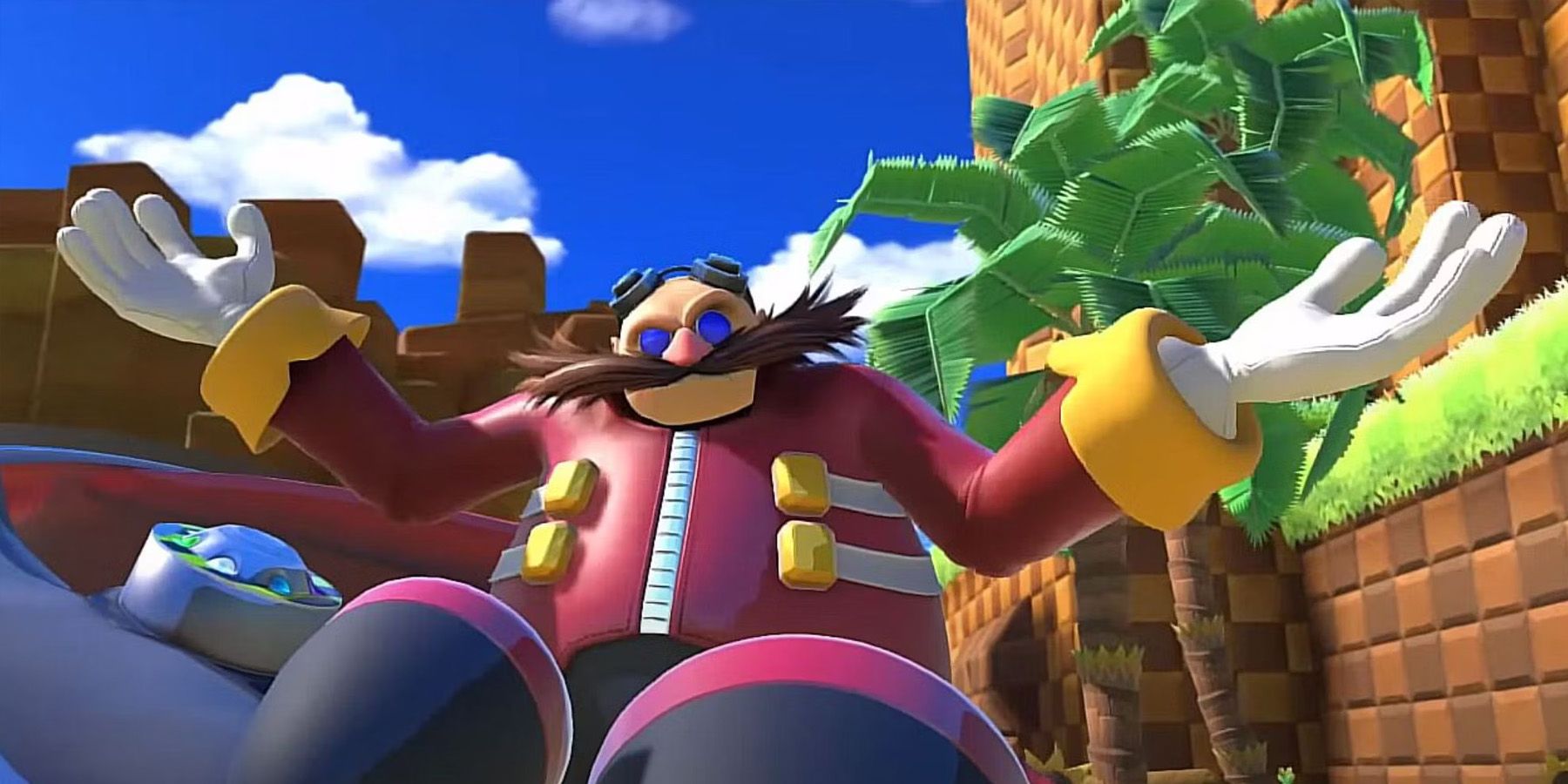 A screenshot of Dr. Eggman in his Egg Car from Sonic the Hedgehog.
