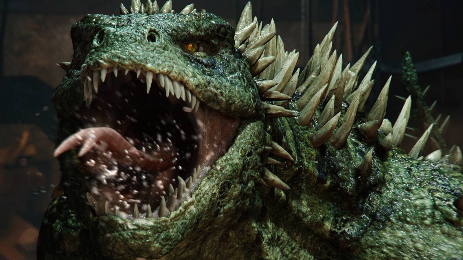A close up of the Lizard roaring at the camera in Marvel's Spider-Man 2.