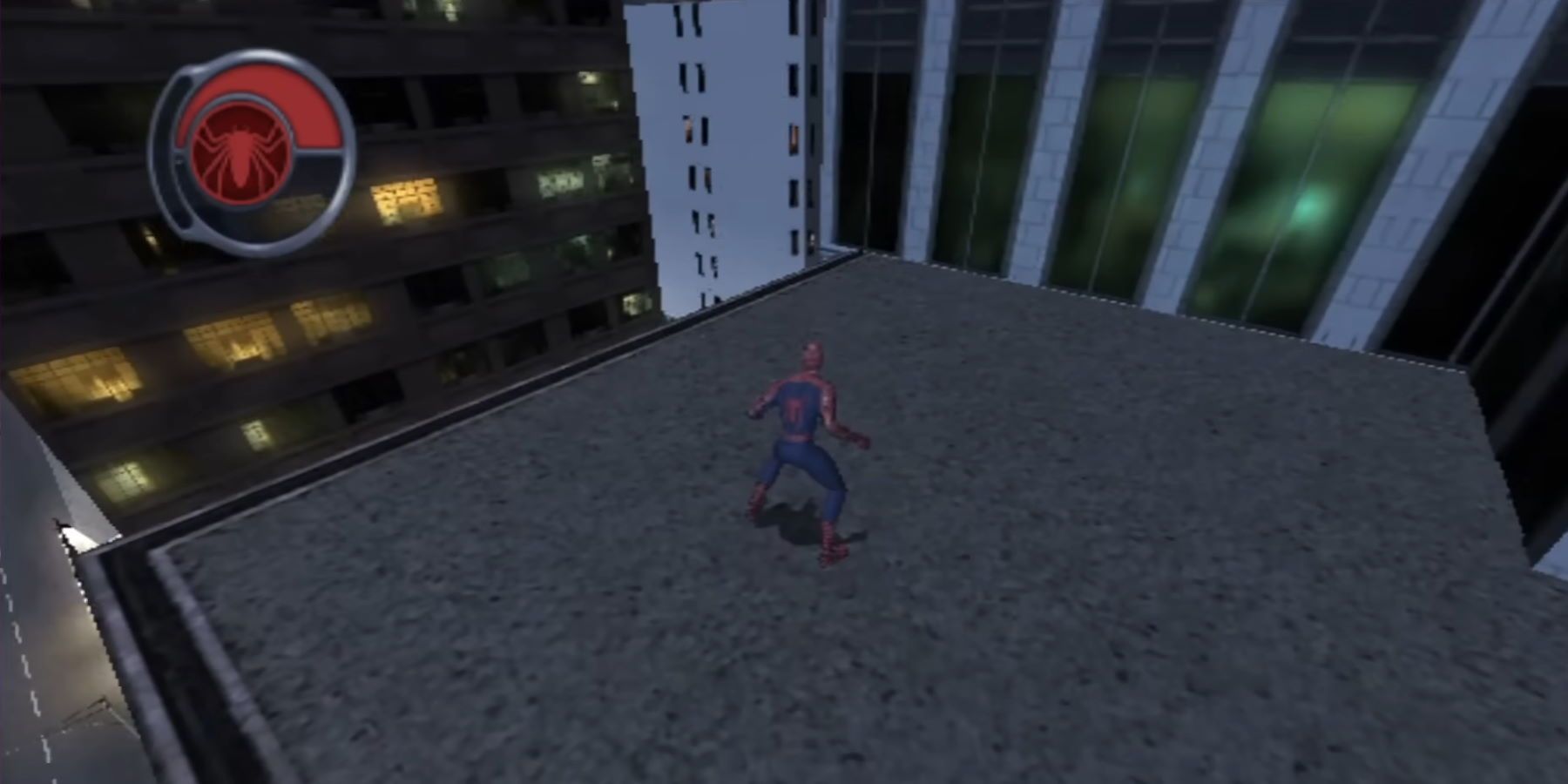 Spider-Man standing atop of a skyscraper