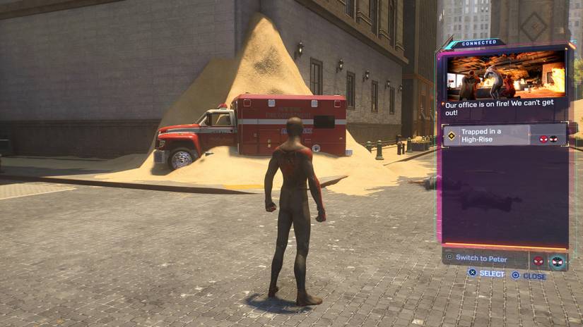 spiderman 2 game fnsm app miles morales fire truck