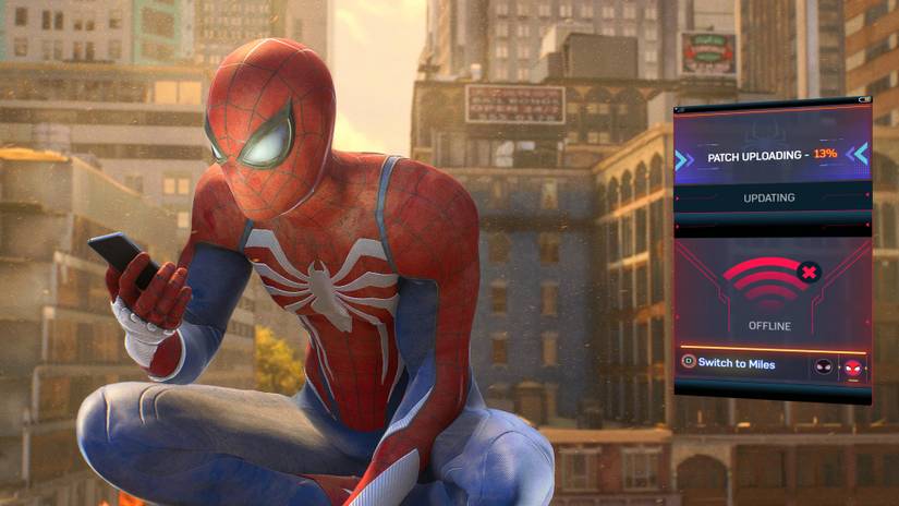 spiderman looking at phone