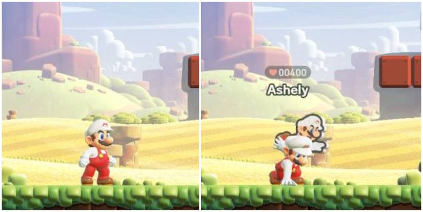 mario putting down a standee