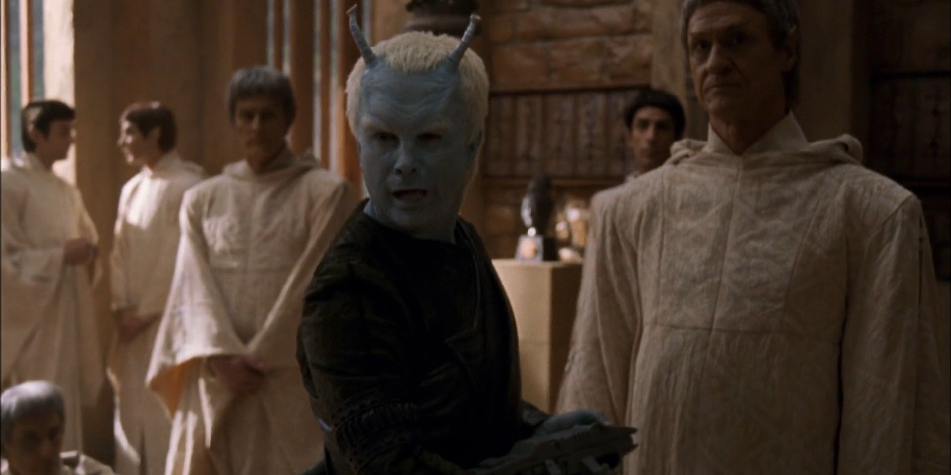 The Andorian Shran in Star Trek: Enterprise. He is threatening some Vulcan monks.