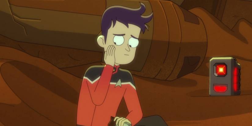 Boimler sits with the evil computer AGIMUS in Star Trek: Lower Decks.