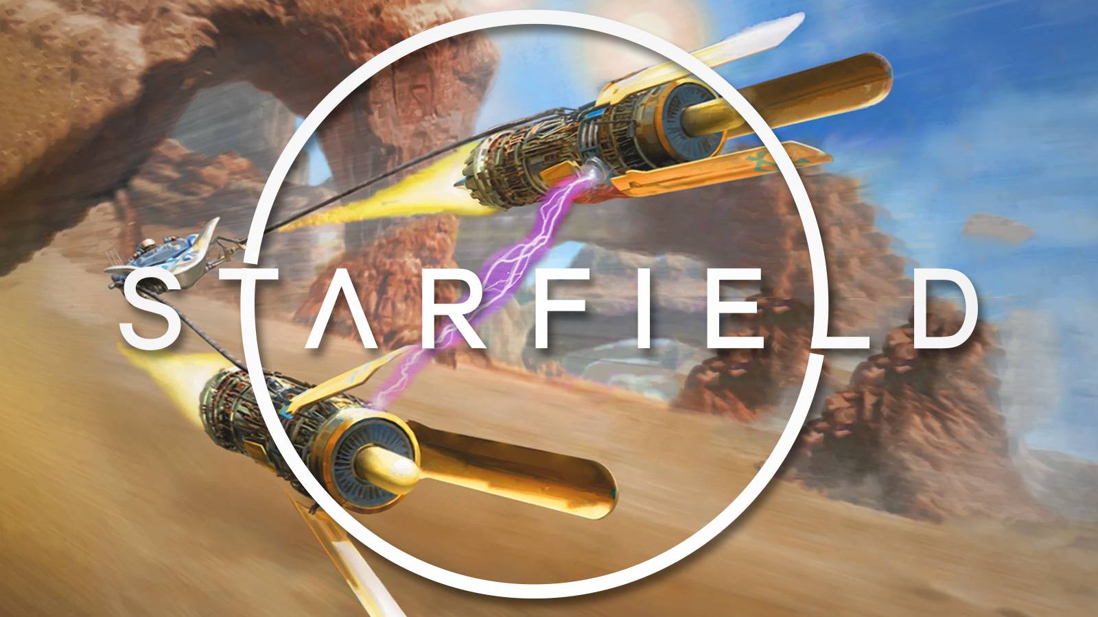 Star Wars Racer artwork behind Starfield logo