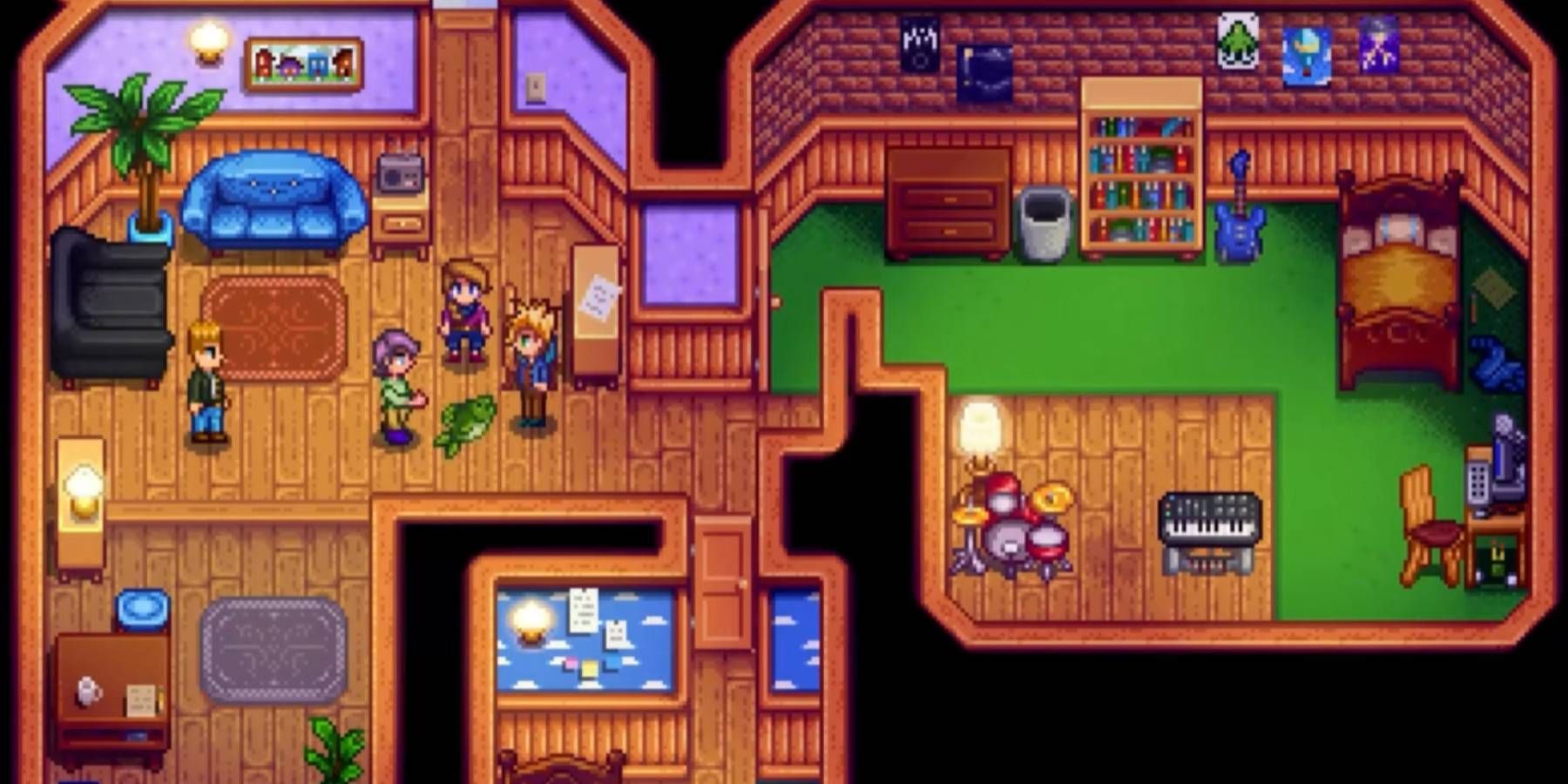 The Fish Casserole scene with Kent, Jodi, and Sam in Stardew Valley