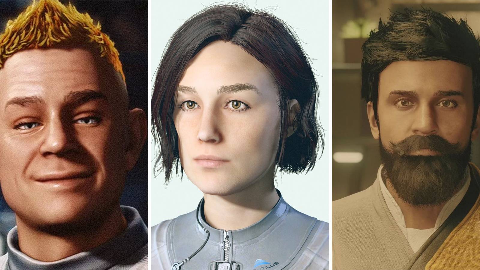 A grid o images showing three different characters from Starfield