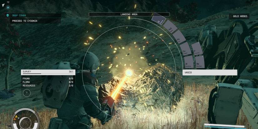 image showing starfield player using a cutter to harvest mineral. 