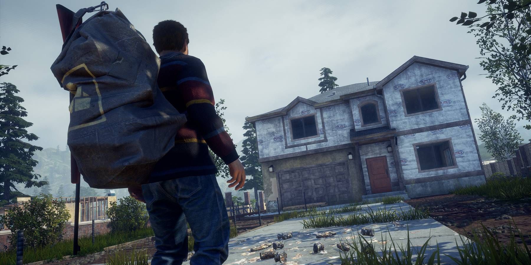 A survivor carrying supplies approaching a house in State of Decay 2