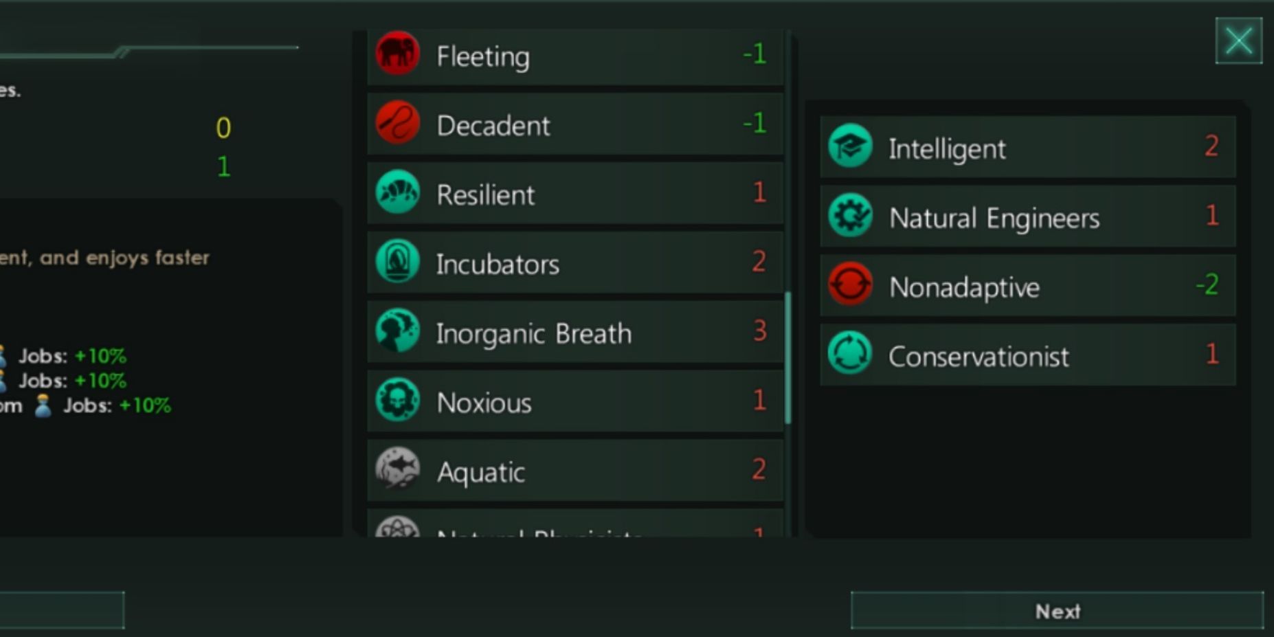 Screenshot for Stellaris Traits Tier List: Intelligent Nonadaptive