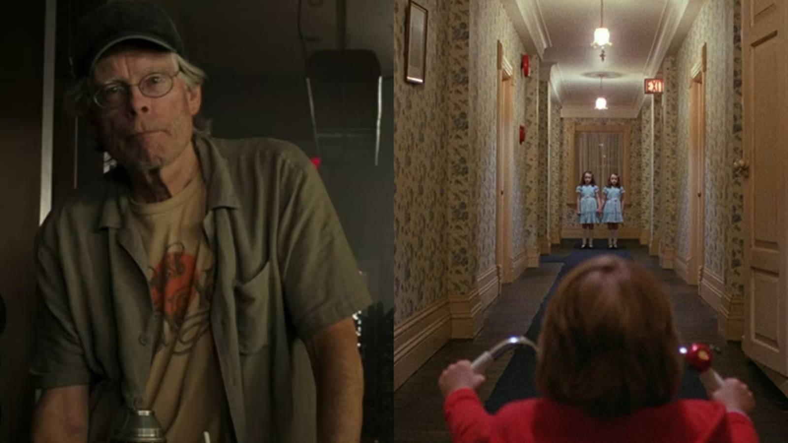 Stephen King and a scene from The Shining