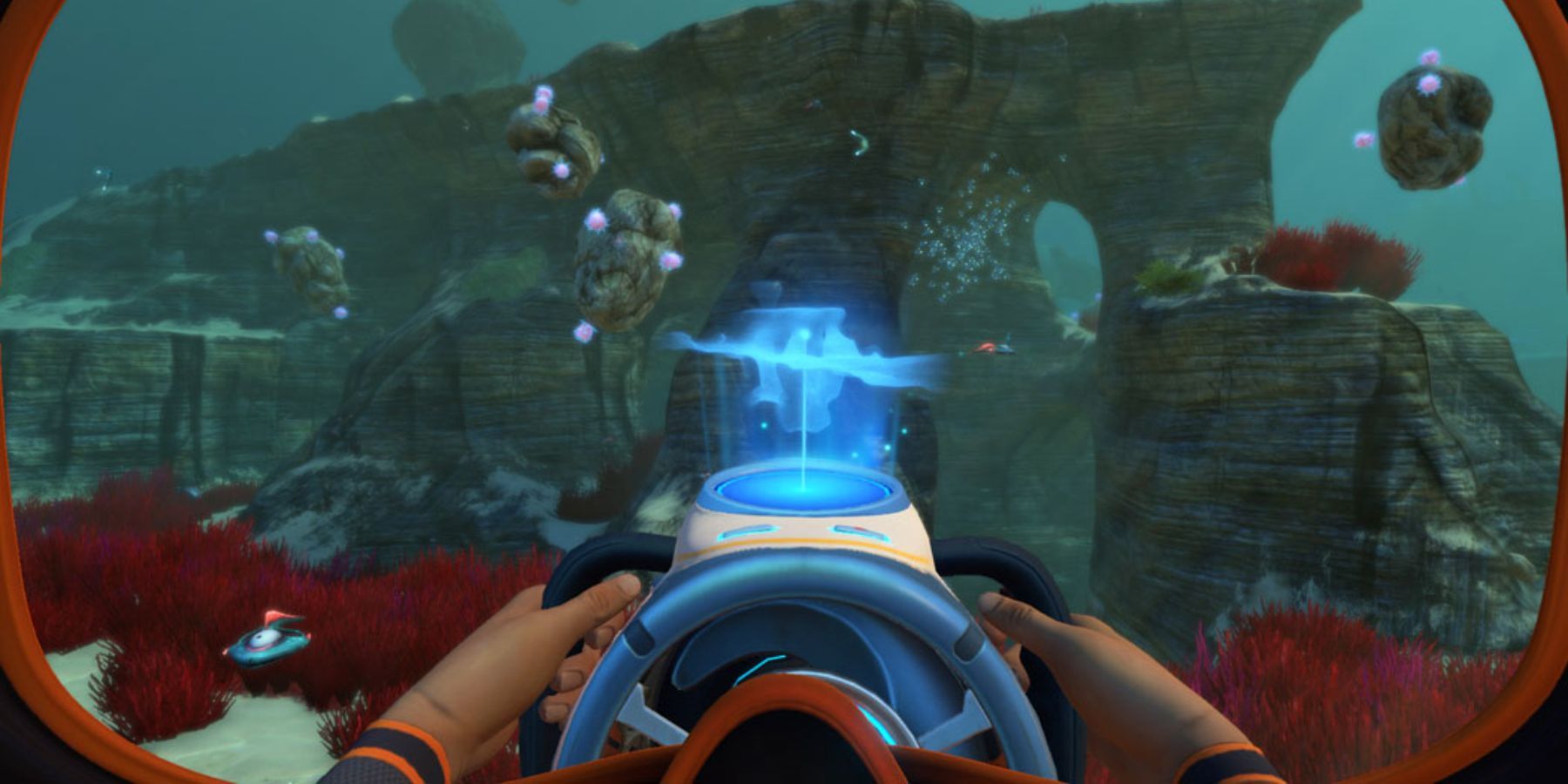 a player exploring an underwater valley