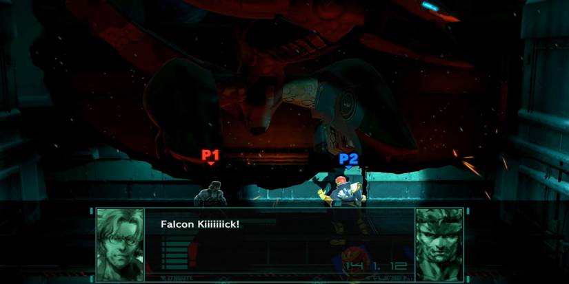 Captain Falcoln versus Snake; Snake and Otacon shouting catchphrases via codec while a Metal Gear RAY smashes through