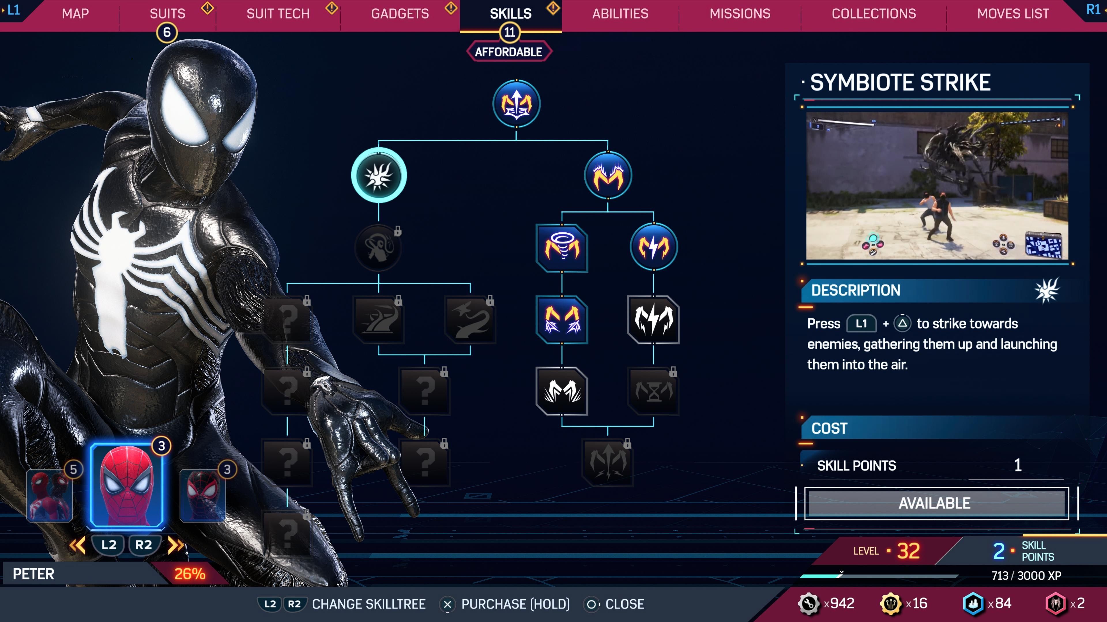 symbiote strike spider-man 2 venom powers skills