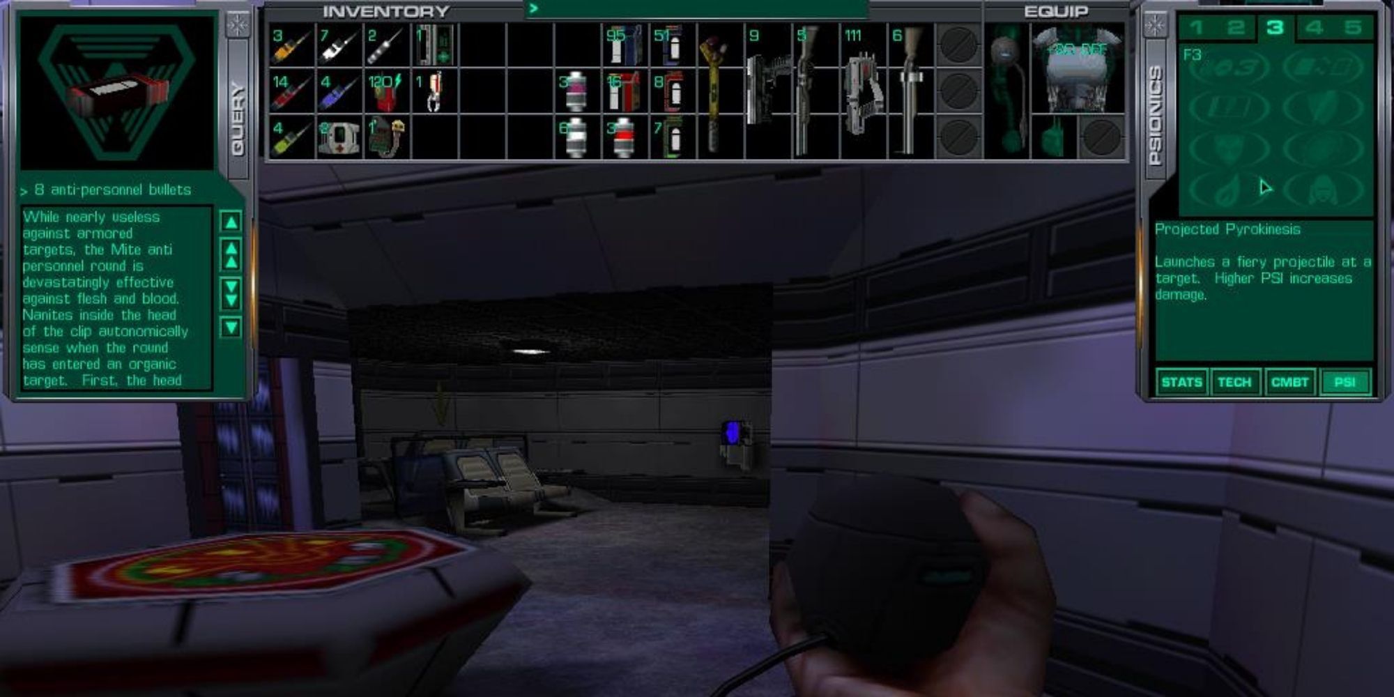 The player's inventory in System Shock 2