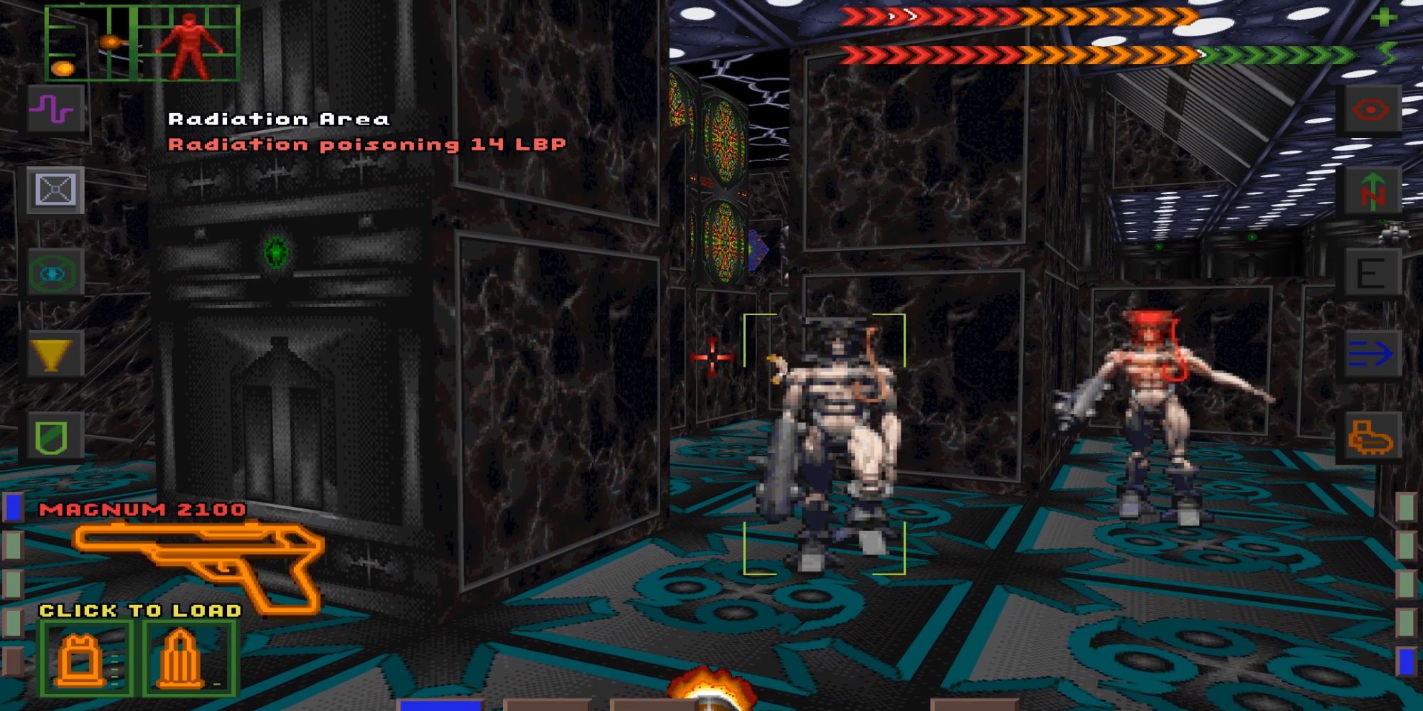 Shooting cyborg enemies in a futuristic setting