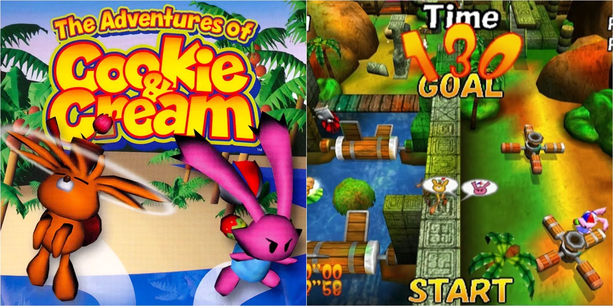 Split image showing The Adventures of Cookie & Cream game on PS2.