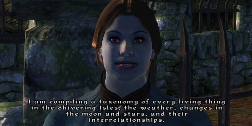  Mirili Ulven speaking to the player in front of a brick wall and gate