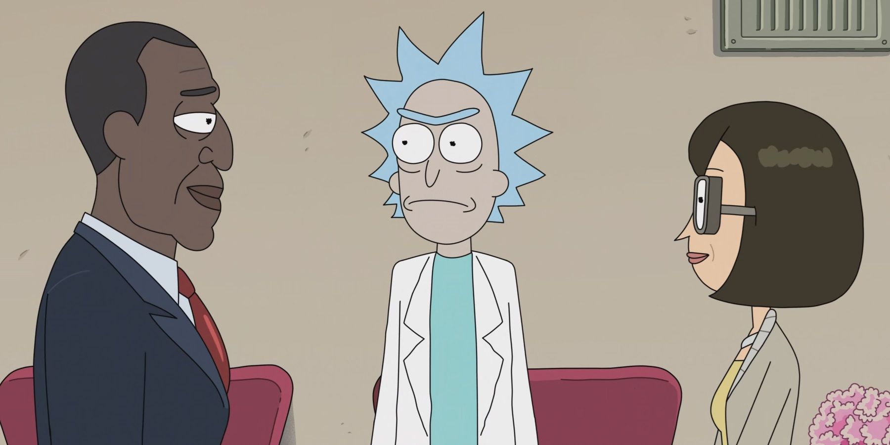 The President meets Dr Wong in Rick and Morty
