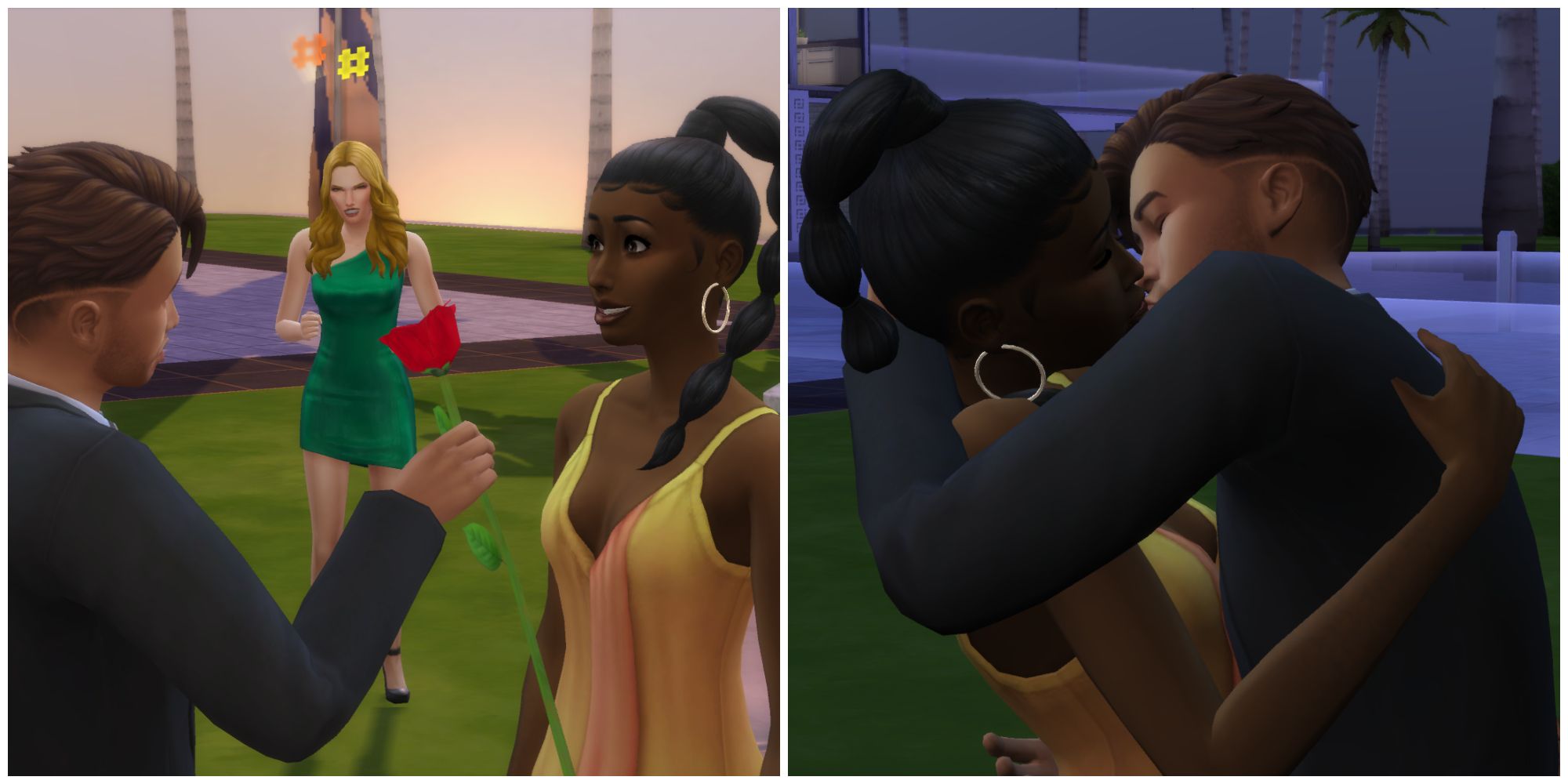 A Sim is upset not to get a rose at the Rose Ceremony for the reality tv Bachelor Challenge in The Sims 4