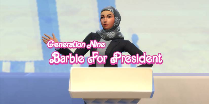 The ninth generation of the Barbie Legacy Challenge is performing a speech because she is Barbie For President (The Sims 4)