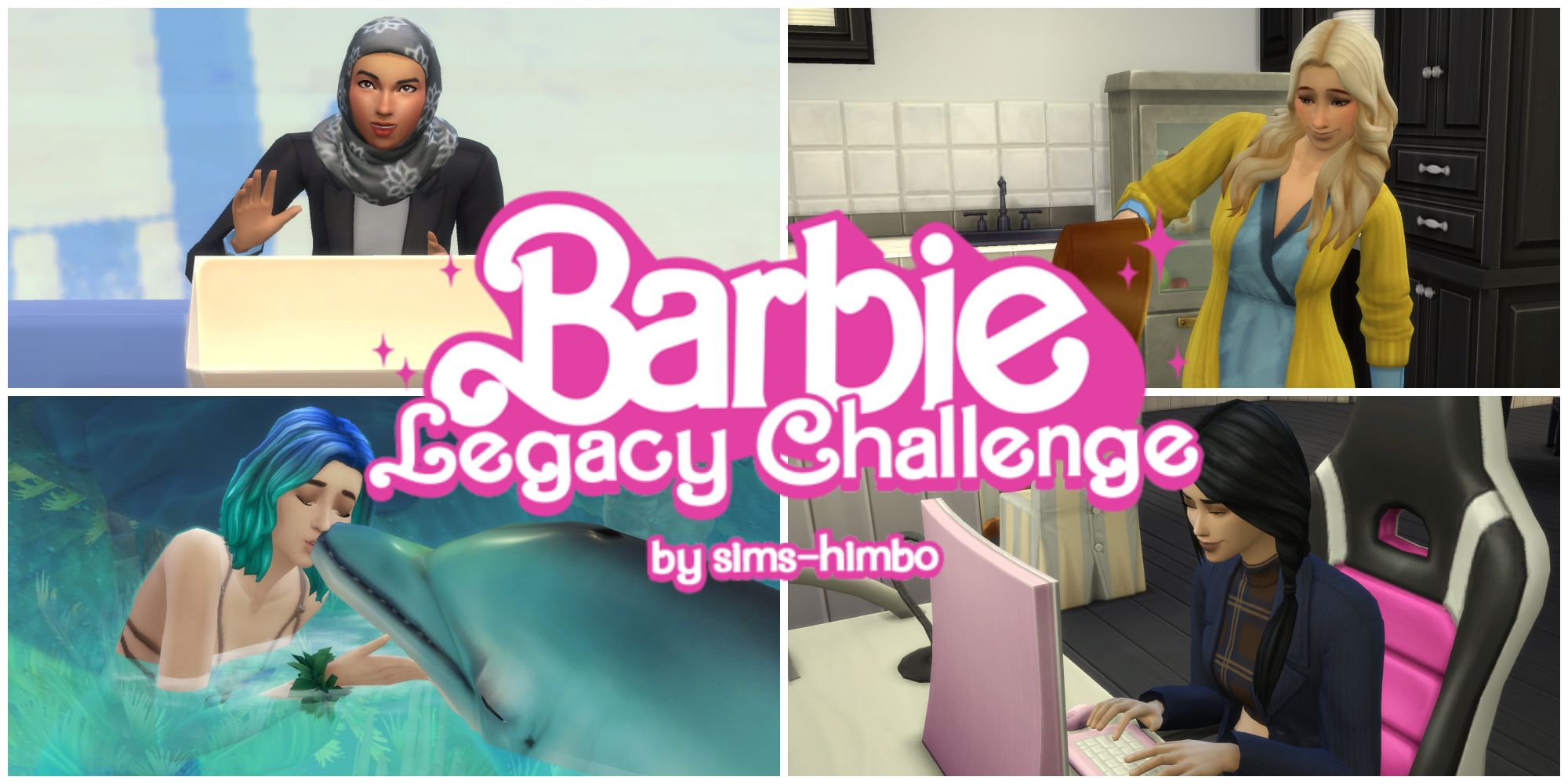 Several powerful female Sims at work as part of the Barbie Legacy Challenge (The Sims 4)