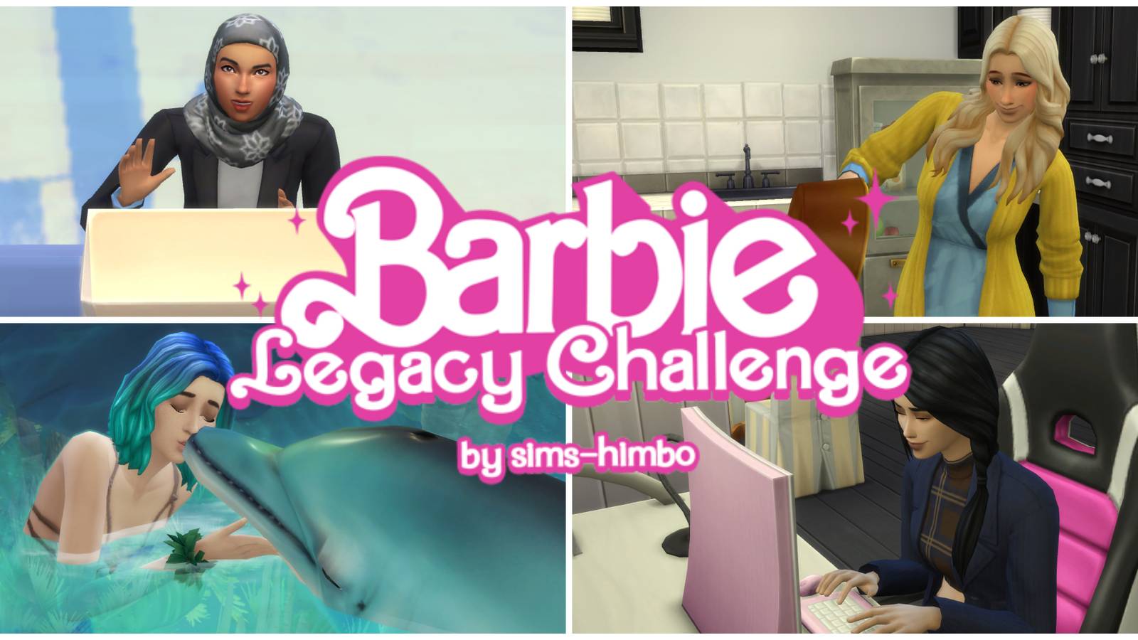 Several powerful female Sims at work as part of the Barbie Legacy Challenge (The Sims 4)