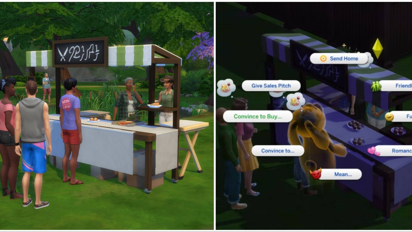 selling items at food stand using convince to buy