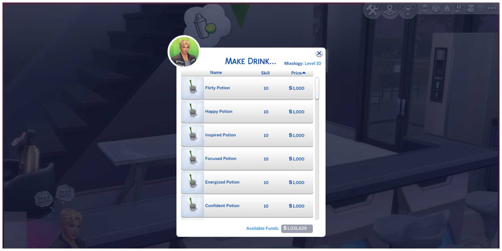 Sims who complete the Master Mixologist aspiration and achieve the Potion Master trait can make these handy emotion potions.