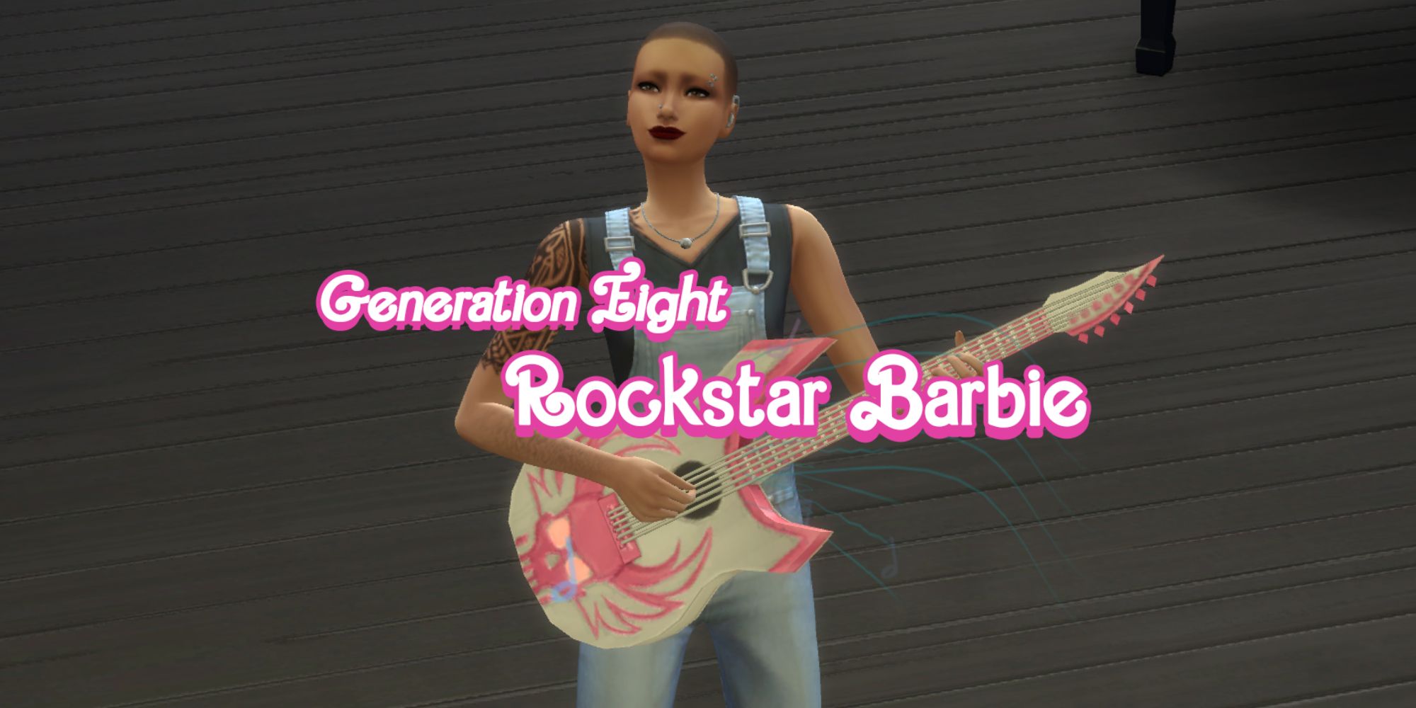 Rockstar Barbie jams on her guitar and represents generation eight of the Barbie Legacy Challenge (The Sims 4)