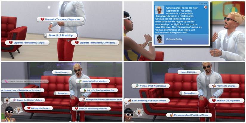 Octavia demands a temporary separation from her husband Thorne after learning he's cheated on her. The Relationship & Pregnancy Overhaul Mod has added lots of new interactions for this category.