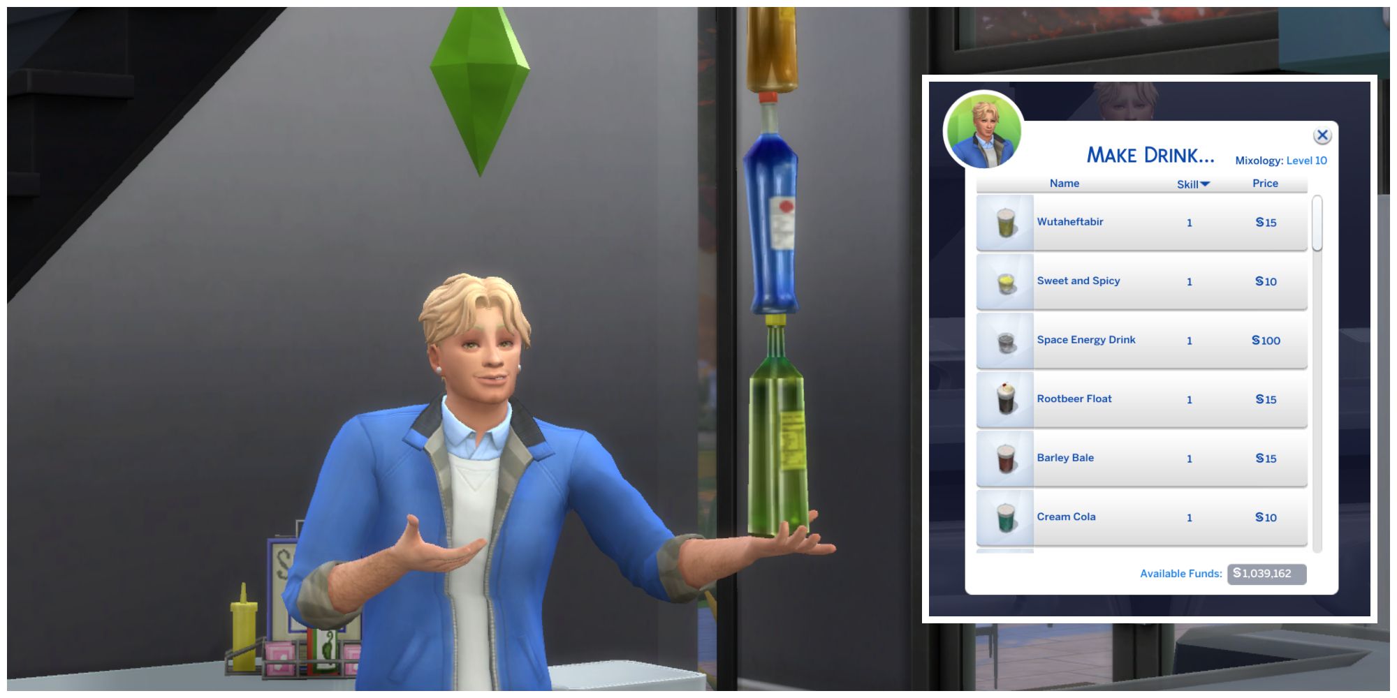 Make the Space Energy Drink in The Sims 4 to replenish a Sim's energy need