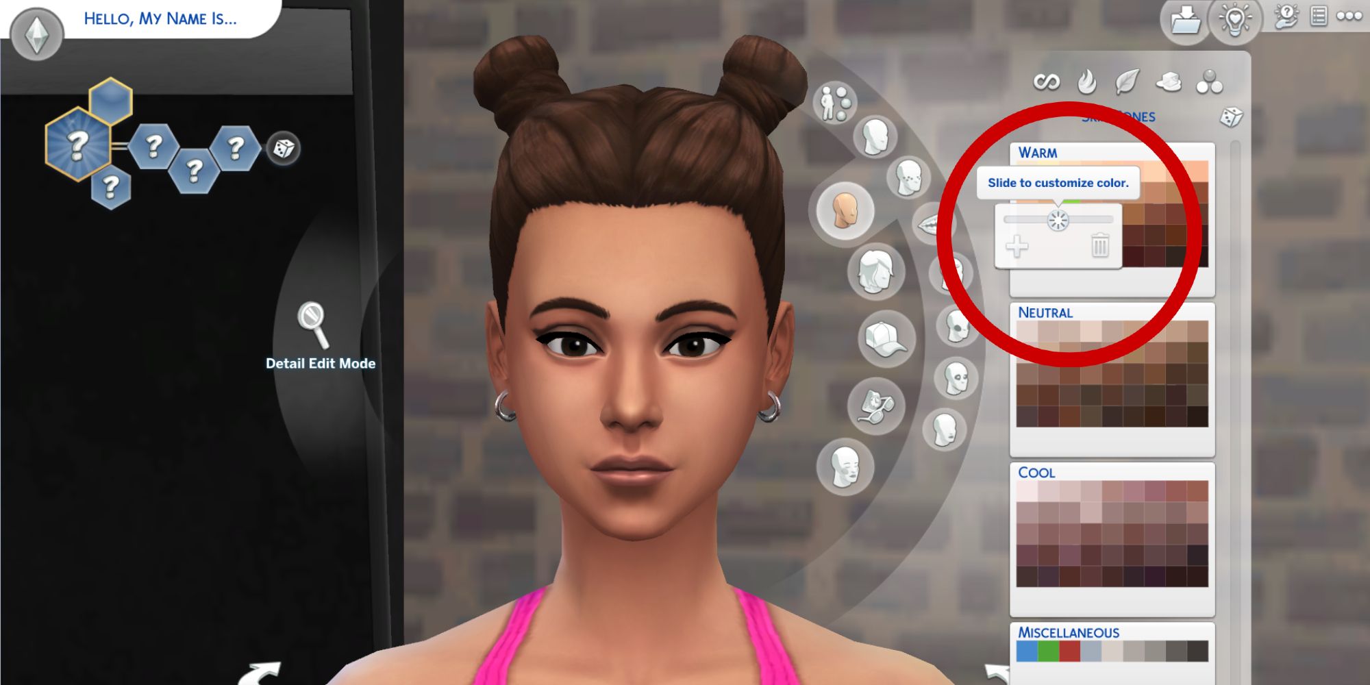 There are over a hundred possibilites for skin tones. Use different ones to make different looking Sims to beat same-face syndrome.