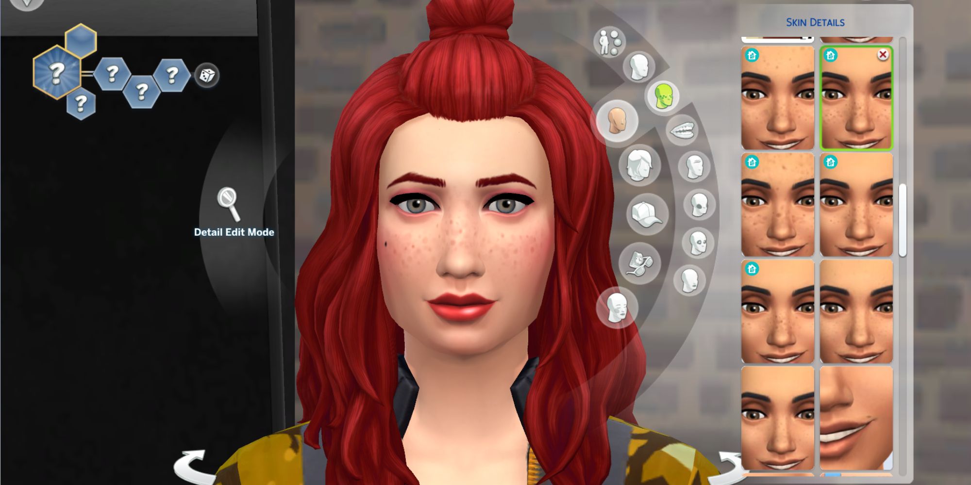 Use face details like freckles, moles, acne, or birthmarks to create unique looking Sims and break same face syndrome