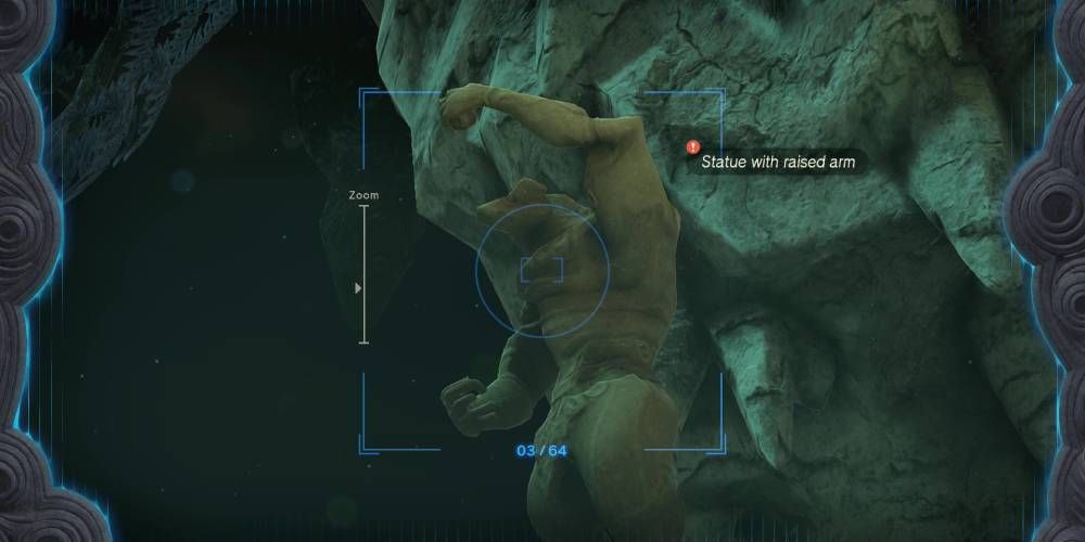 The Statue with a raised arm in the Depths, as seen in Zelda Tears of the Kingdom