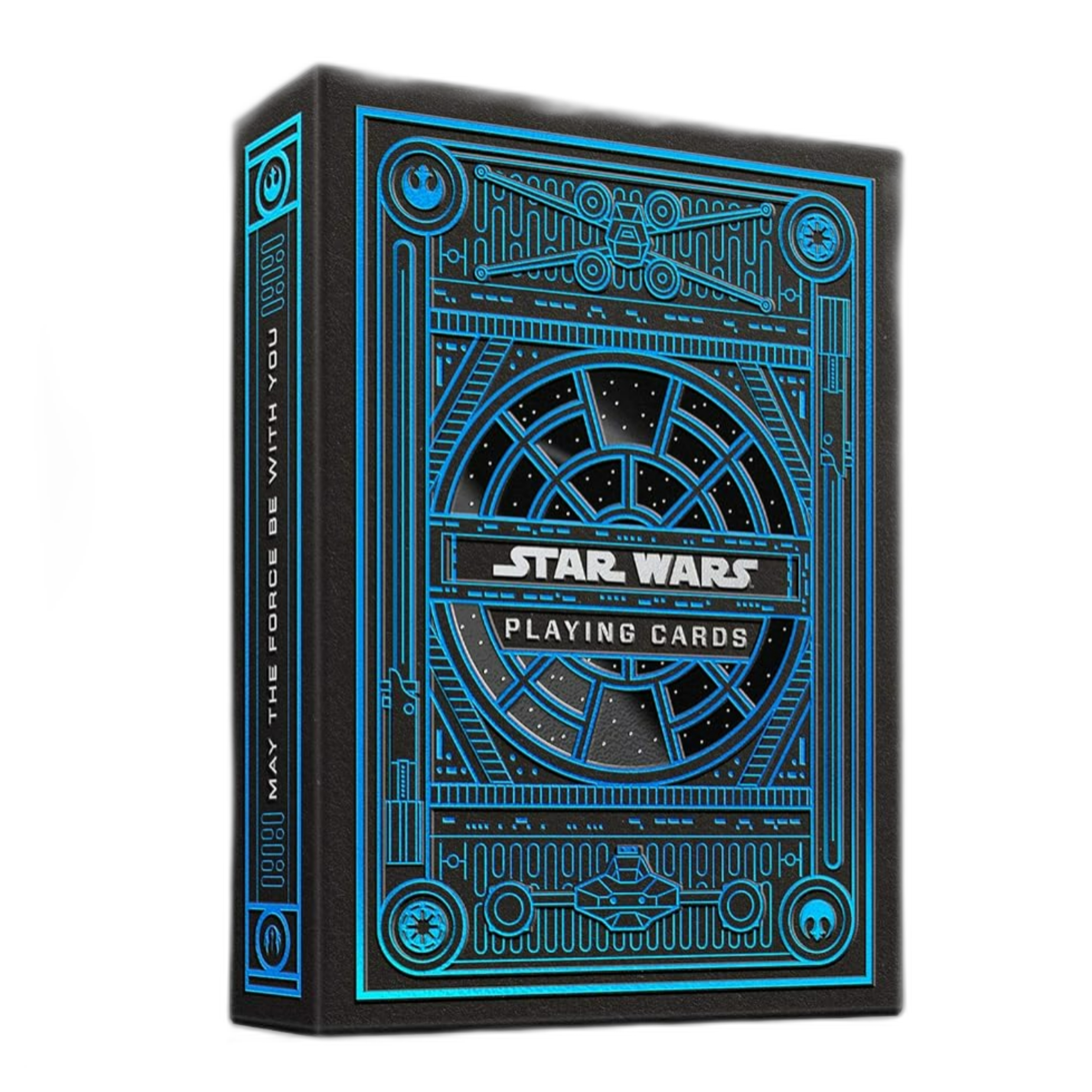 Image of theory11 Star Wars themed playing cards, in the light side color blue. 