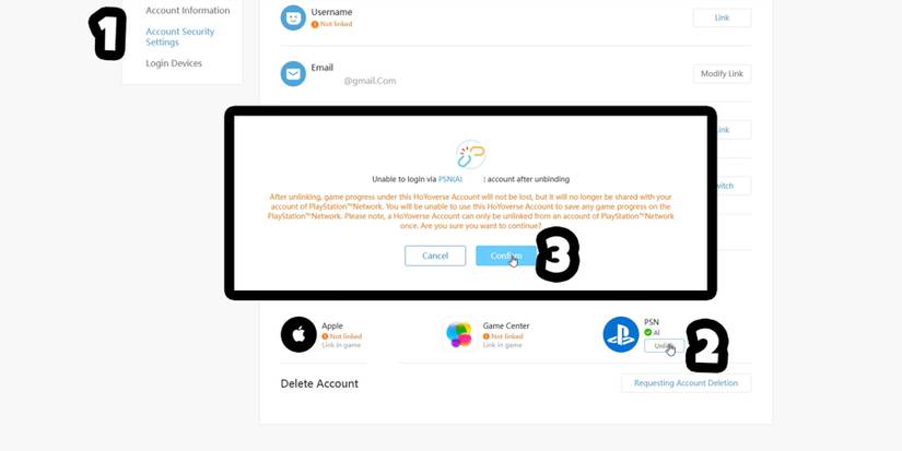 unlink honkai star rail hoyoverse account from ps5