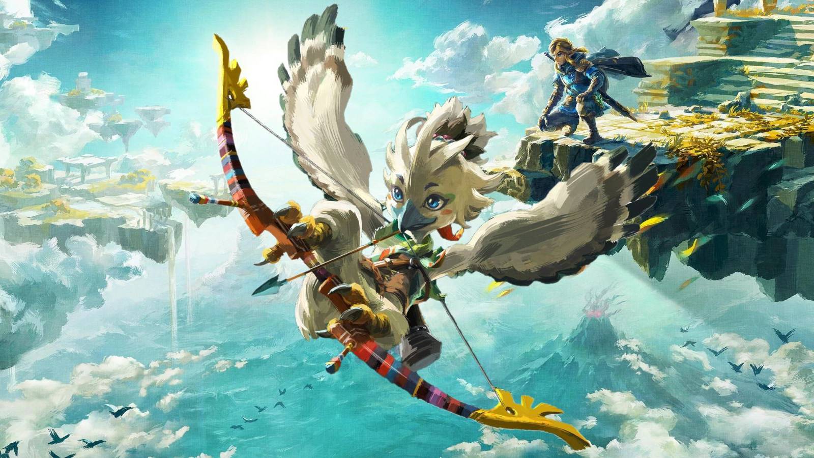 Tears of the Kingdom key art with Tulin drawing his bow