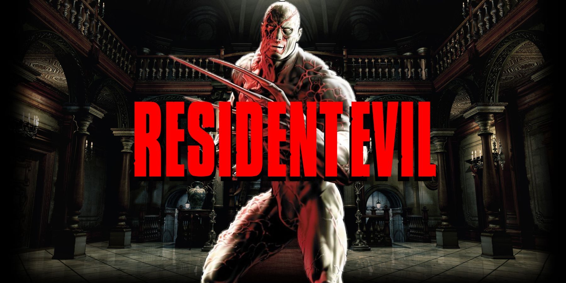 Resident Evil Tyrant Standing In Mansion With Font Logo