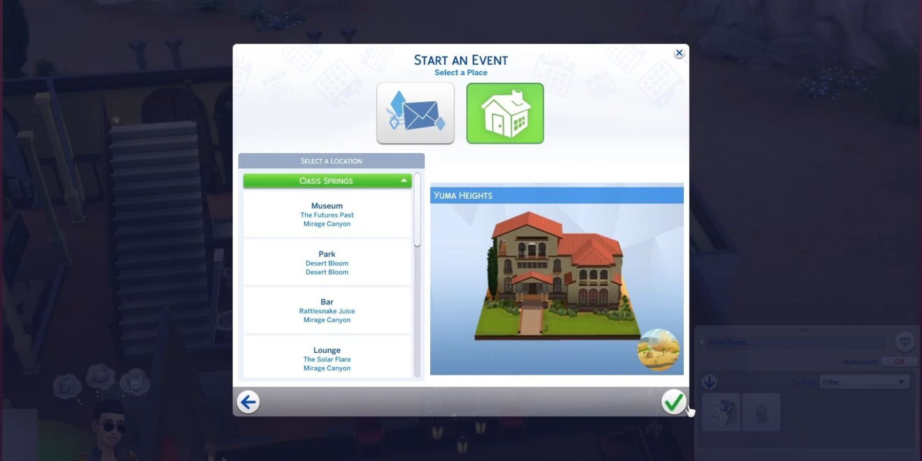 selecting the location for birthday party the sims 4