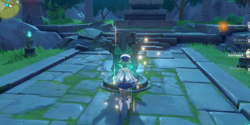 use anemo on the elemental monument to unlock cecilia garden in genshin impact
