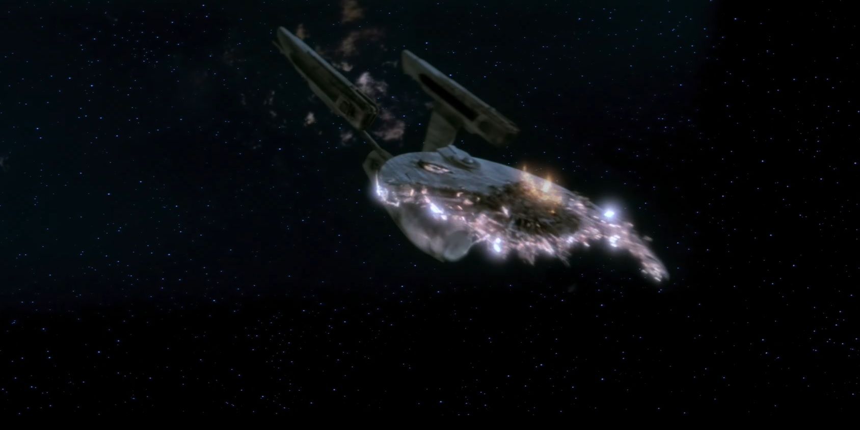 The wrecked USS Enterprise in Star Trek III: Search for Spock.