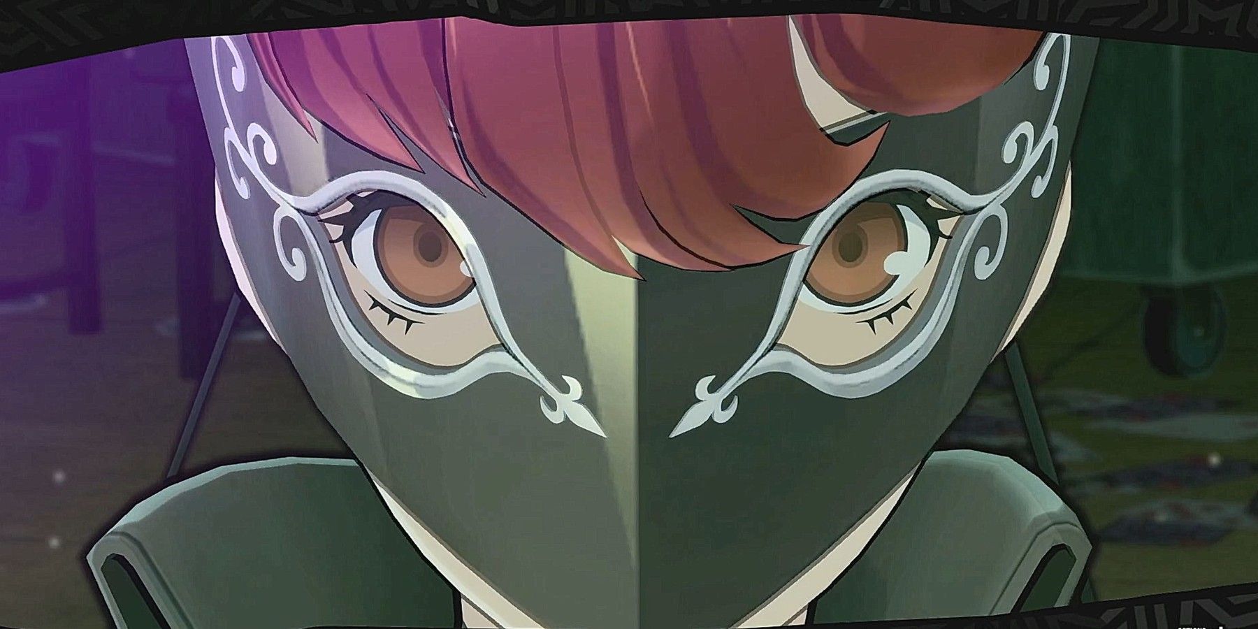 Persona 5 Royal cutscene close-up of Yoshizawa's mask as Violet
